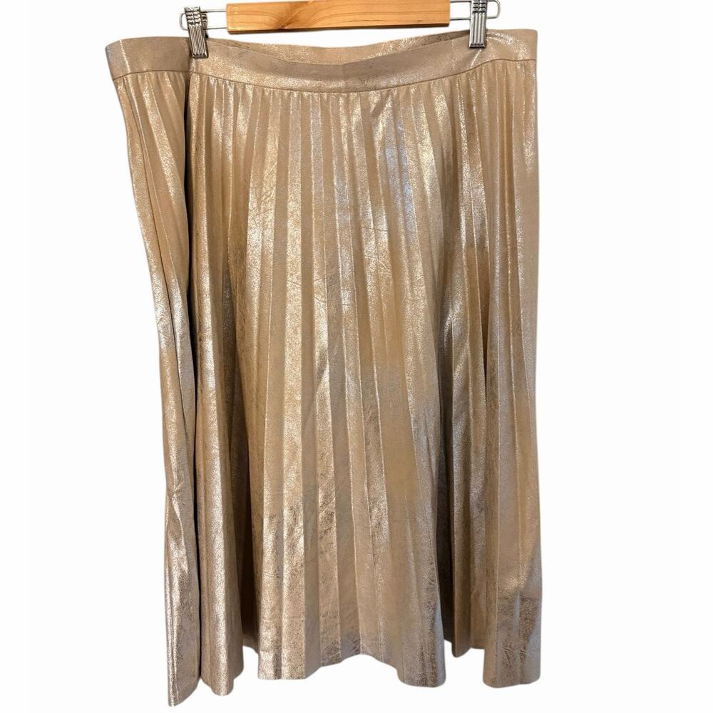 Anthropologie Maeve Metallic Gold Pleated Midi Skirt Size XL - NEW - Picture 3 of 8